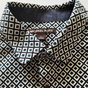Michael Kors Rich Navy/Blue FOULARD Print Button Front Shirt Sz L